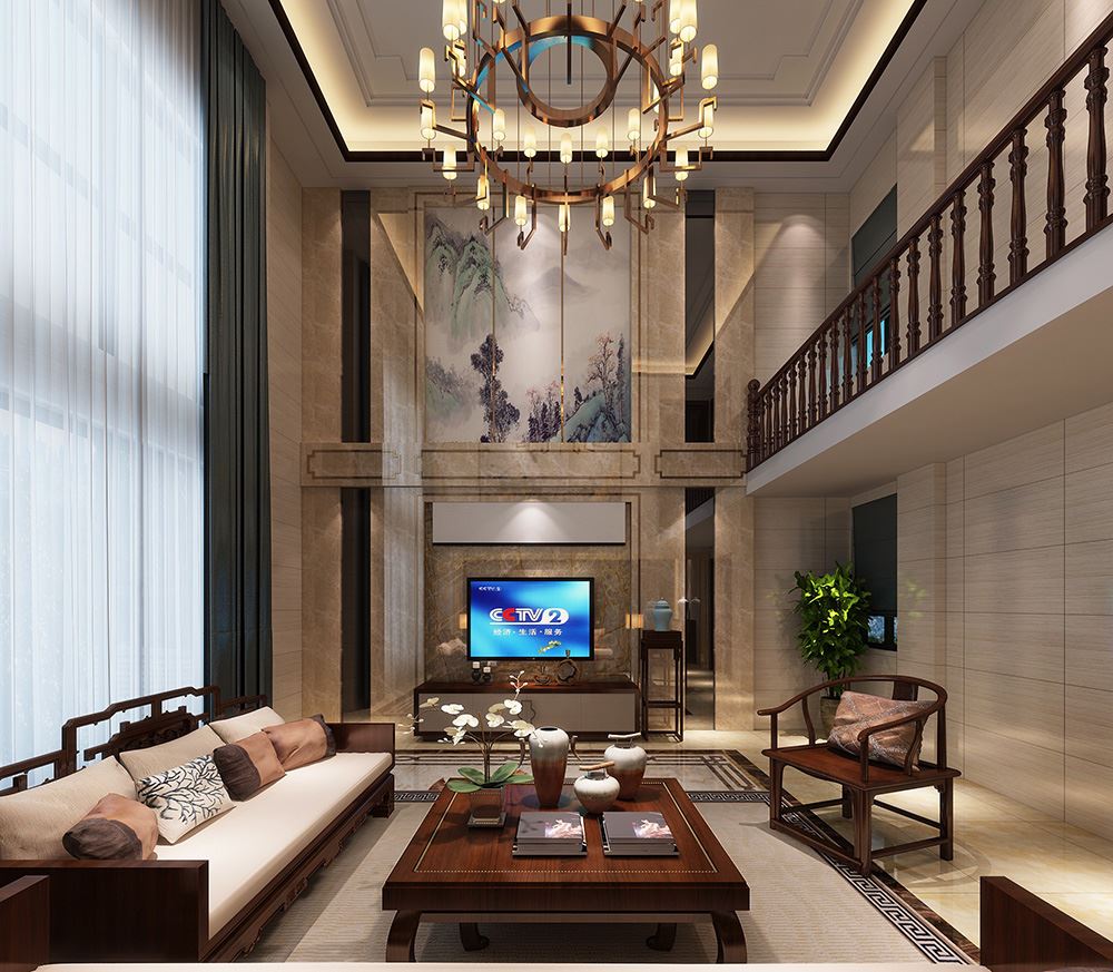 湛江市陽(yáng)光上府新中式風(fēng)格別墅裝修案例