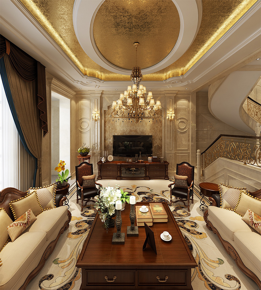 裝修案例經(jīng)典美式風(fēng)格別墅裝修效果圖-客廳全景 裝修案例經(jīng)典美式風(fēng)格別墅裝修效果圖-客廳全景