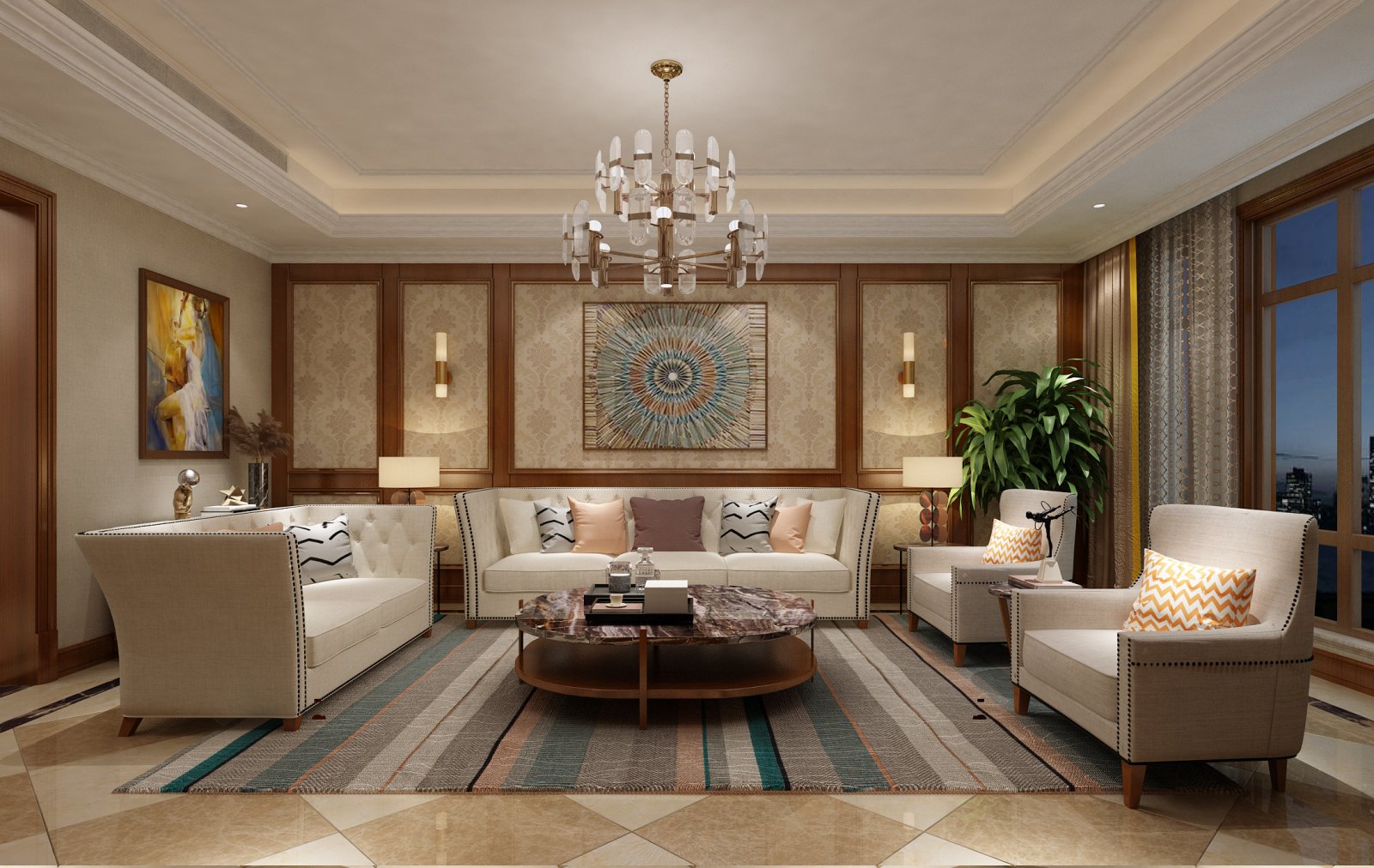 歐式古典風格家裝設(shè)計室內(nèi)裝修效果圖-客廳