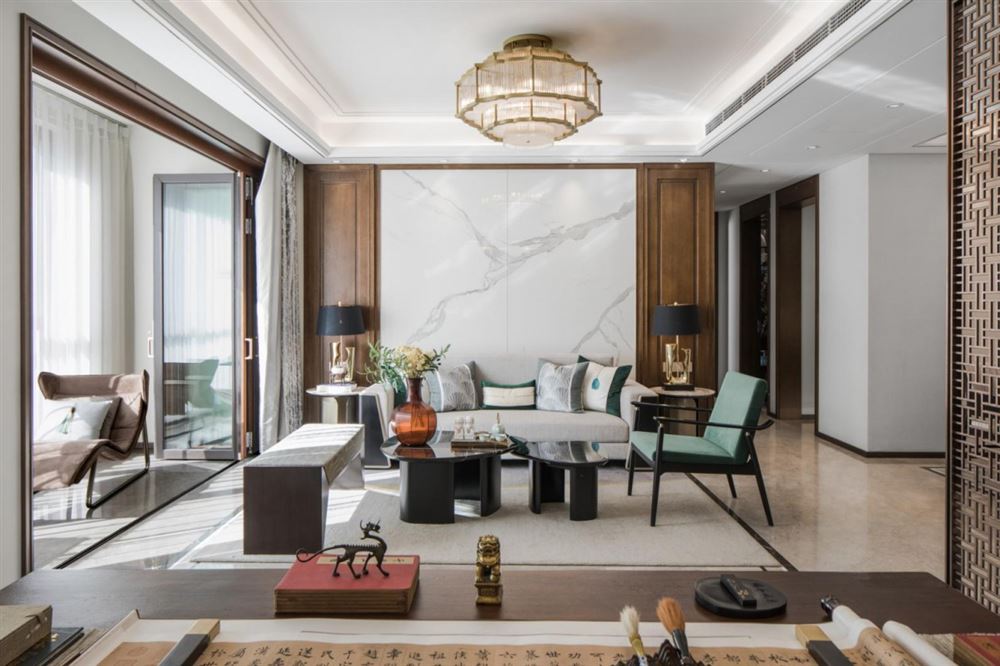 江門市恒大泉都新中式風格三居室裝修案例