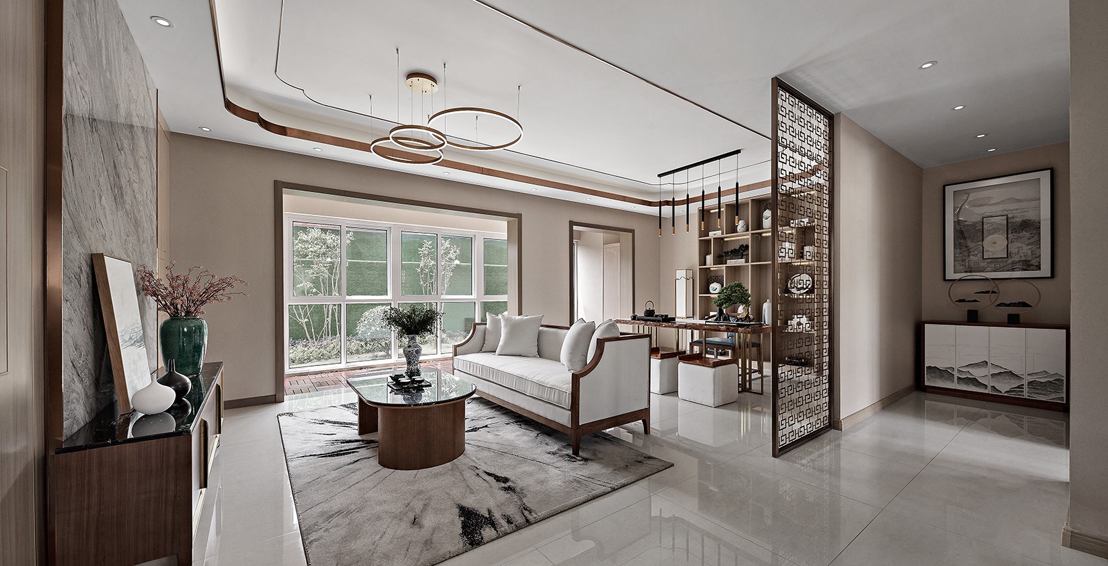 佛山裝修公司新中式風格室內(nèi)裝修效果圖-客廳 佛山裝修公司新中式風格室內(nèi)裝修效果圖-客廳