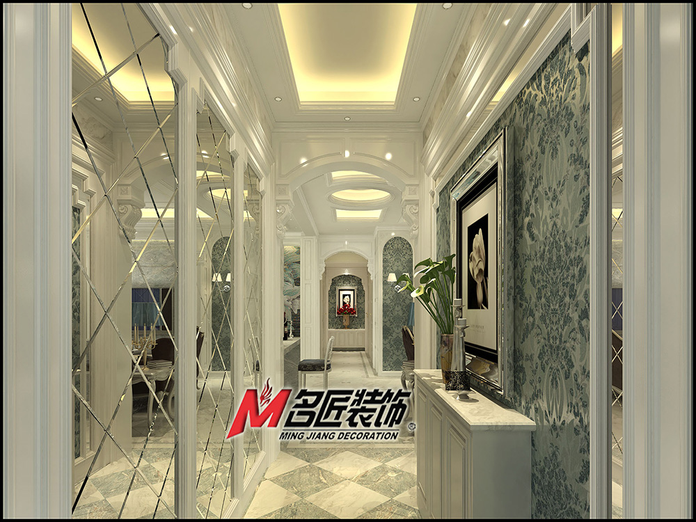 簡歐風(fēng)格室內(nèi)裝修效果圖-時代水岸三居111平米-室內(nèi)走廊裝修設(shè)計(jì)