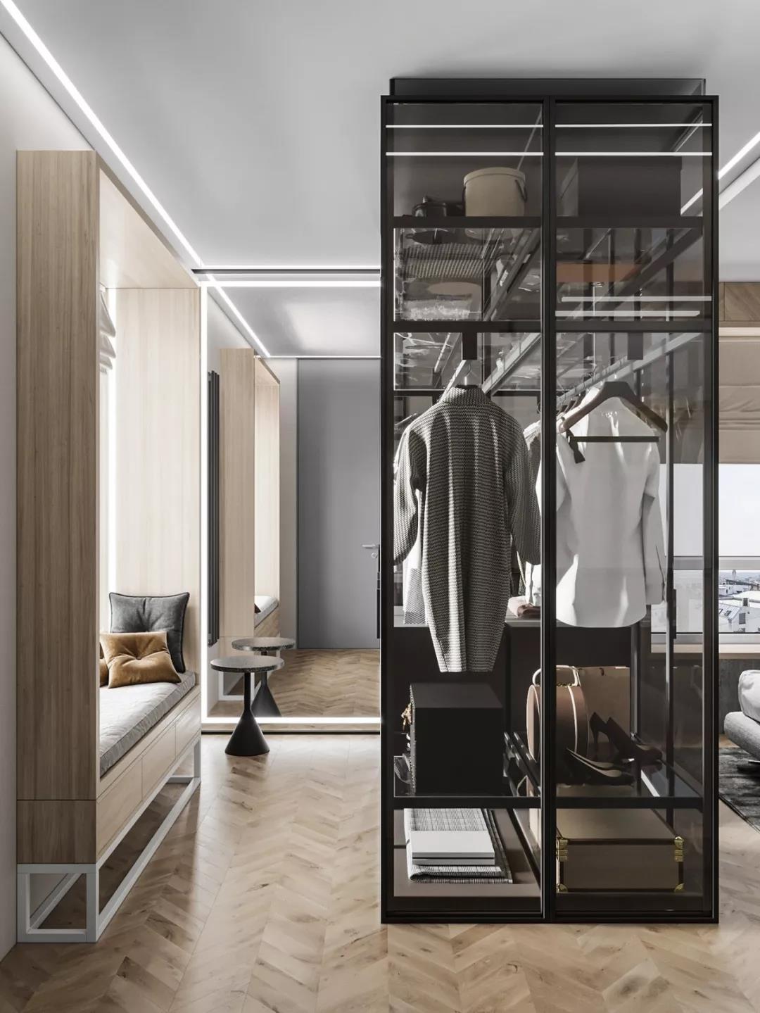 高級(jí)灰+原木色現(xiàn)代風(fēng)格室內(nèi)裝修設(shè)計(jì)效果圖-萬達(dá)華府四居140平米-衣帽間 高級(jí)灰+原木色現(xiàn)代風(fēng)格室內(nèi)裝修設(shè)計(jì)效果圖-萬達(dá)華府四居140平米-衣帽間