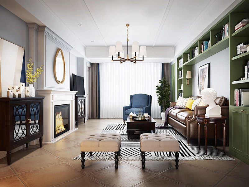 邦泰國(guó)際社區(qū)三居122平米美式風(fēng)格裝修案例-客廳