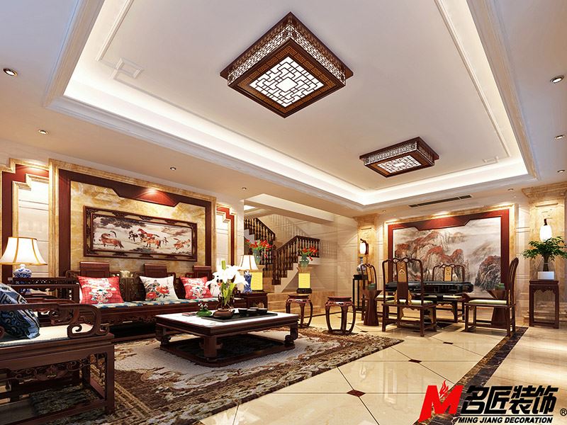 河源市松濤居新中式風(fēng)格別墅裝修案例