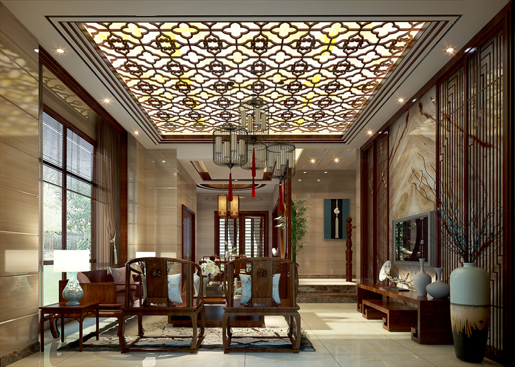 佛山市雅居樂·江畔明珠新中式風(fēng)格別墅裝修案例
