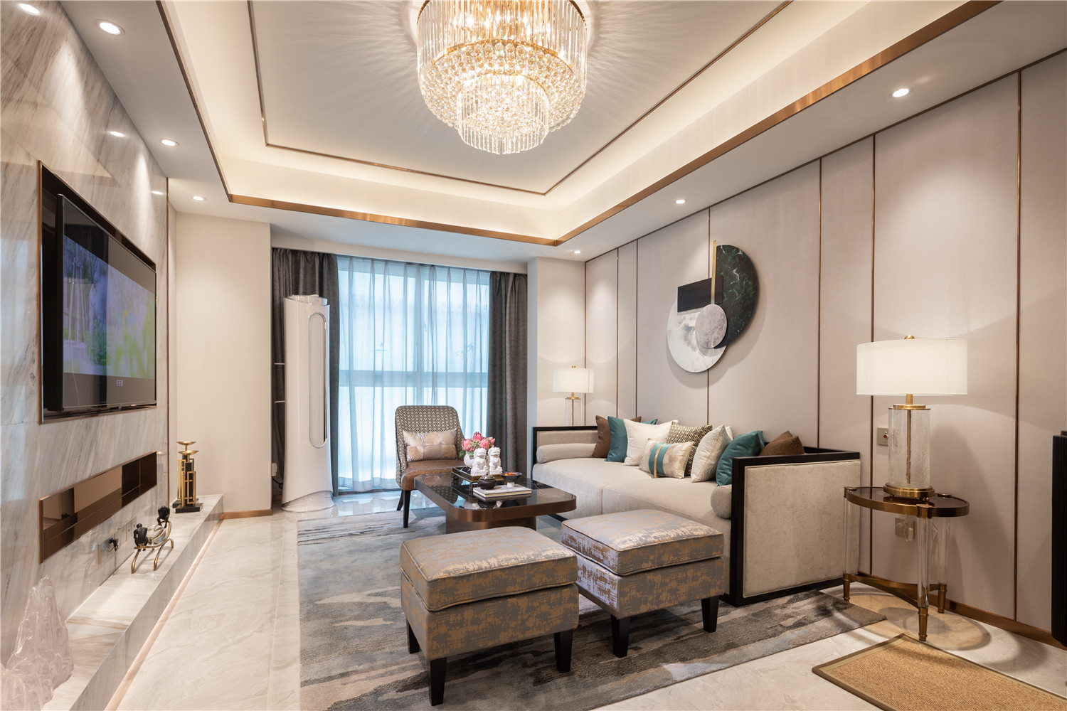 新中式風格室內(nèi)家裝案例效果圖-客廳