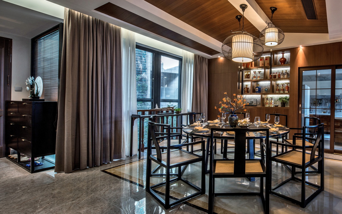 裝修案例新中式風(fēng)格室內(nèi)裝修效果圖-餐廳 裝修案例新中式風(fēng)格室內(nèi)裝修效果圖-餐廳