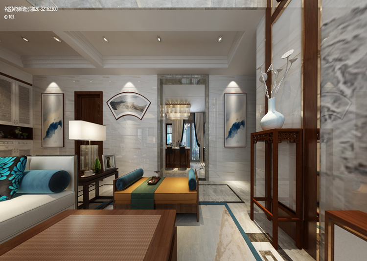 淮安市城市花園(漣水區(qū))新中式風(fēng)格復(fù)式裝修案例