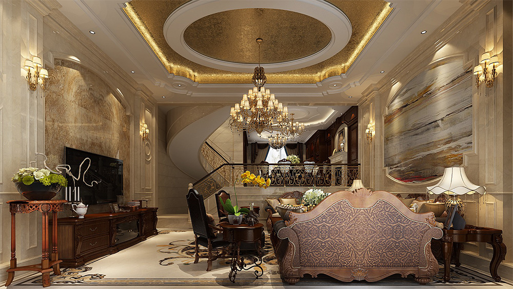 裝修案例經(jīng)典美式風(fēng)格別墅裝修效果圖-客廳 裝修案例經(jīng)典美式風(fēng)格別墅裝修效果圖-客廳