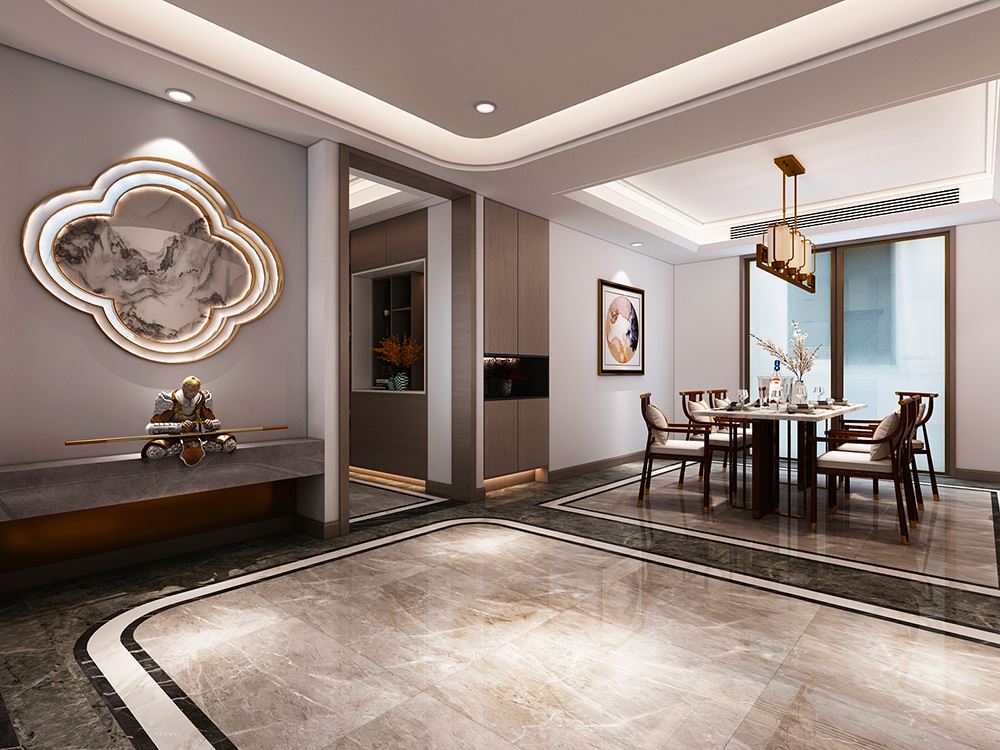 佛山市恒大雅苑新中式風格三居室裝修案例