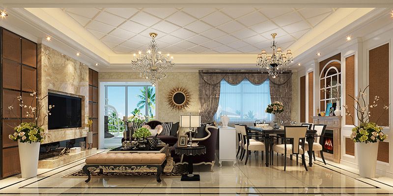 古典歐式風(fēng)格室內(nèi)裝修效果圖-二醫(yī)院專家樓三居118平米-客廳