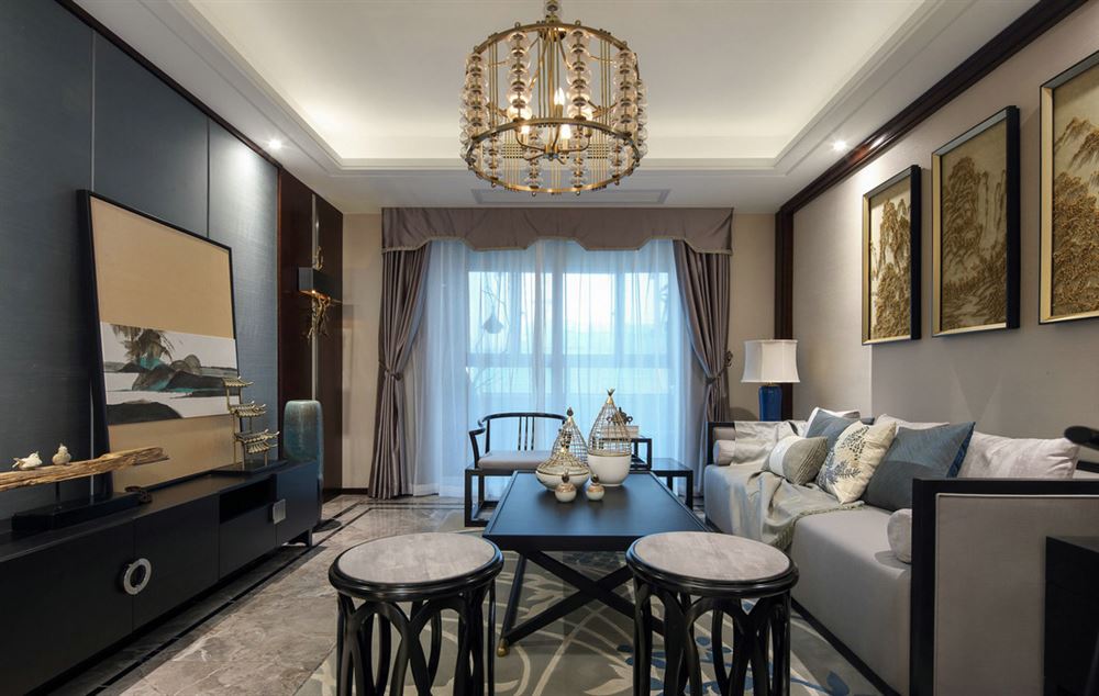 佛山市旭輝恒基鉑仕灣新中式風(fēng)格四居室裝修案例