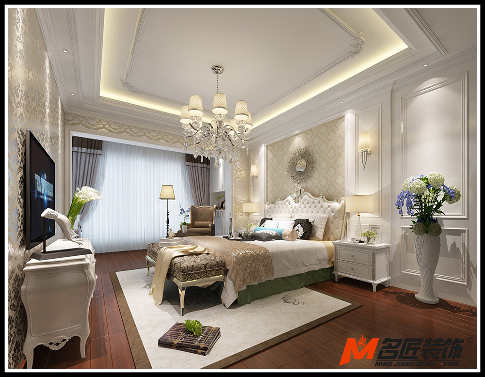 簡歐風(fēng)格室內(nèi)裝修效果圖-時代水岸三居111平米-室內(nèi)臥室裝修設(shè)計(jì)