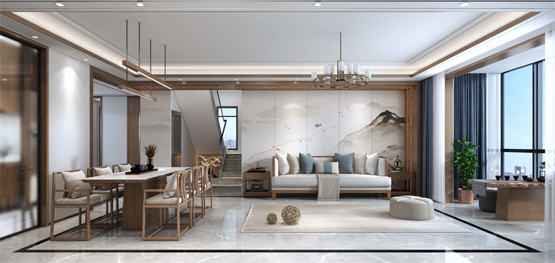 廣州市合景臻頤府新中式風格復(fù)式裝修案例