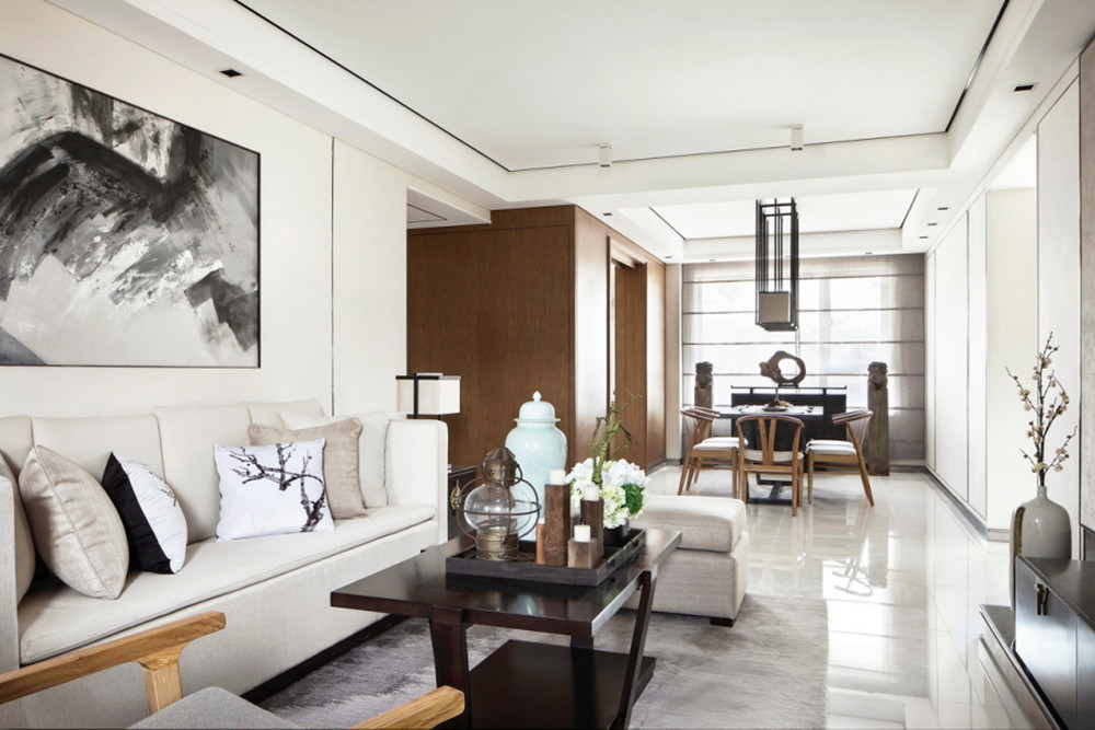 廣州市敏捷綠湖國際城新中式風格三居室裝修案例