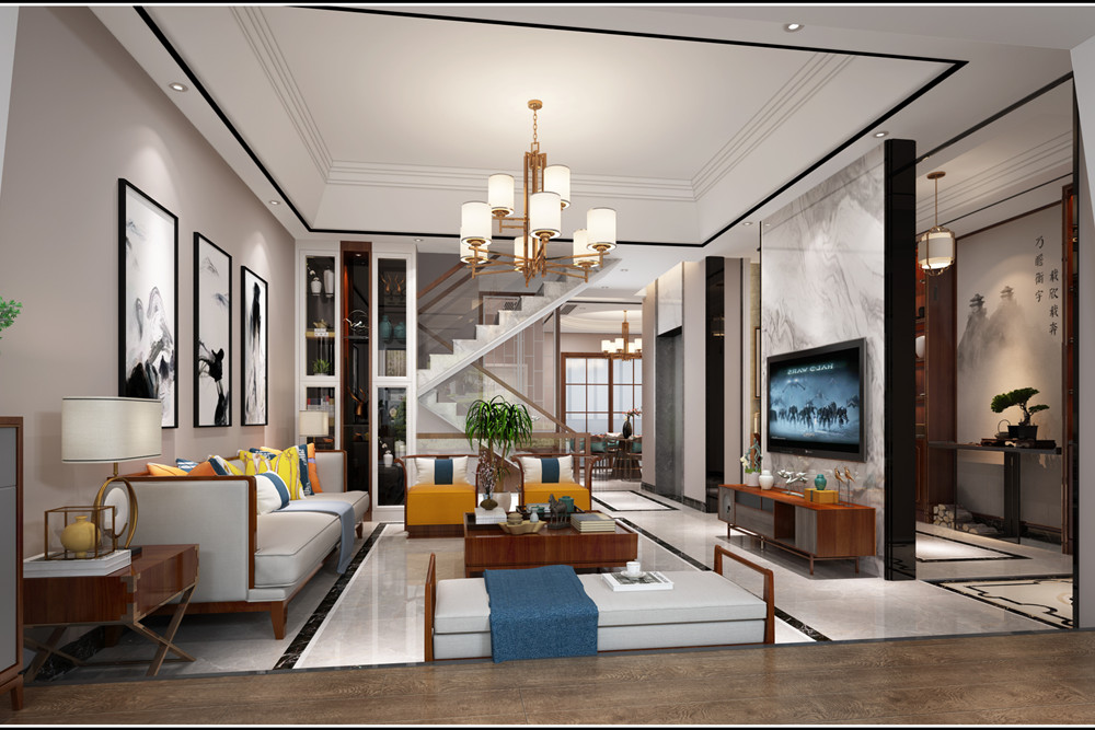 中山301平米以上新中式風(fēng)格保利林語麓山家裝設(shè)計案例