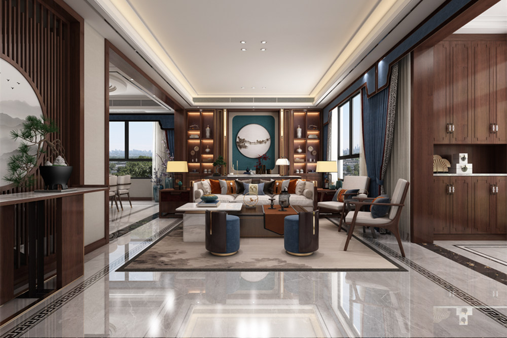 連云港市錦繡香江新中式風格三居室裝修案例