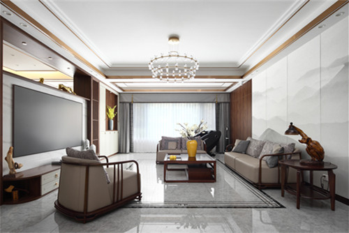 德陽(yáng)市電信小區(qū)新中式風(fēng)格三居室裝修案例