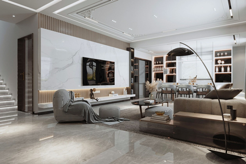 涼山彝族自治州安寧小區(qū)輕奢風格復式裝修案例