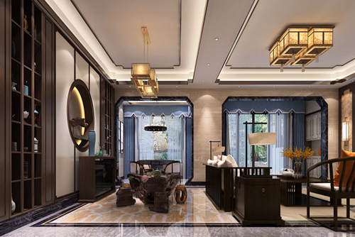 佛山市旭輝恒基鉑仕灣新中式風(fēng)格別墅裝修案例