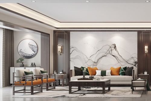 ?？谑芯G城桃李春風新中式風格四居室裝修案例